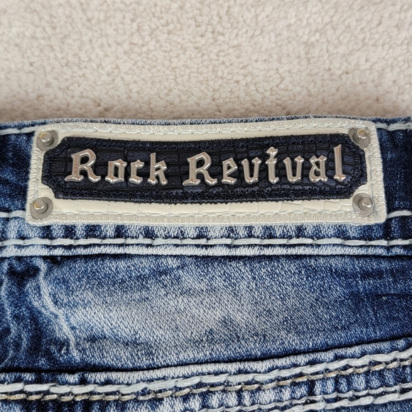 Rock Revival Peacoat Mid Rise Distressed Ankle Skinny Denim Blue Jeans Sz 26 - Picture 14 of 16
